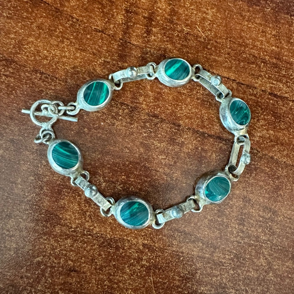 Malachite & Sterling Silver Bracelet | Mexico